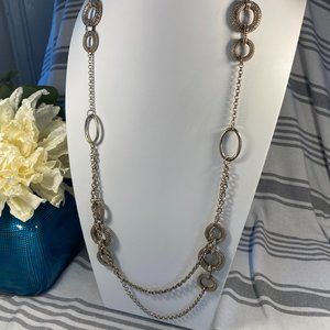 Long Silver Tone Two-Chain Necklace Elegant